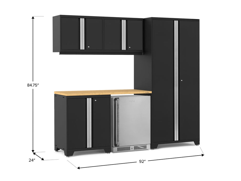 NewAge | Pro Series 6 Piece Cabinet Set with Base, Wall Cabinet, Locker and Stainless Steel Door Fridge