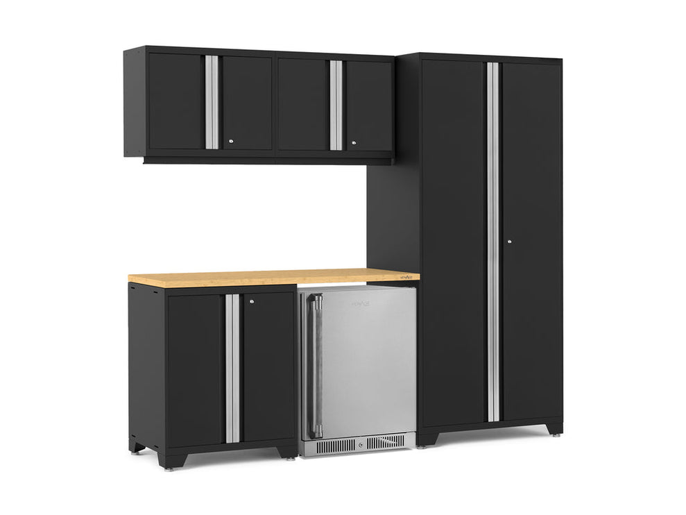 NewAge | Pro Series 6 Piece Cabinet Set with Base, Wall Cabinet, Locker and Stainless Steel Door Fridge