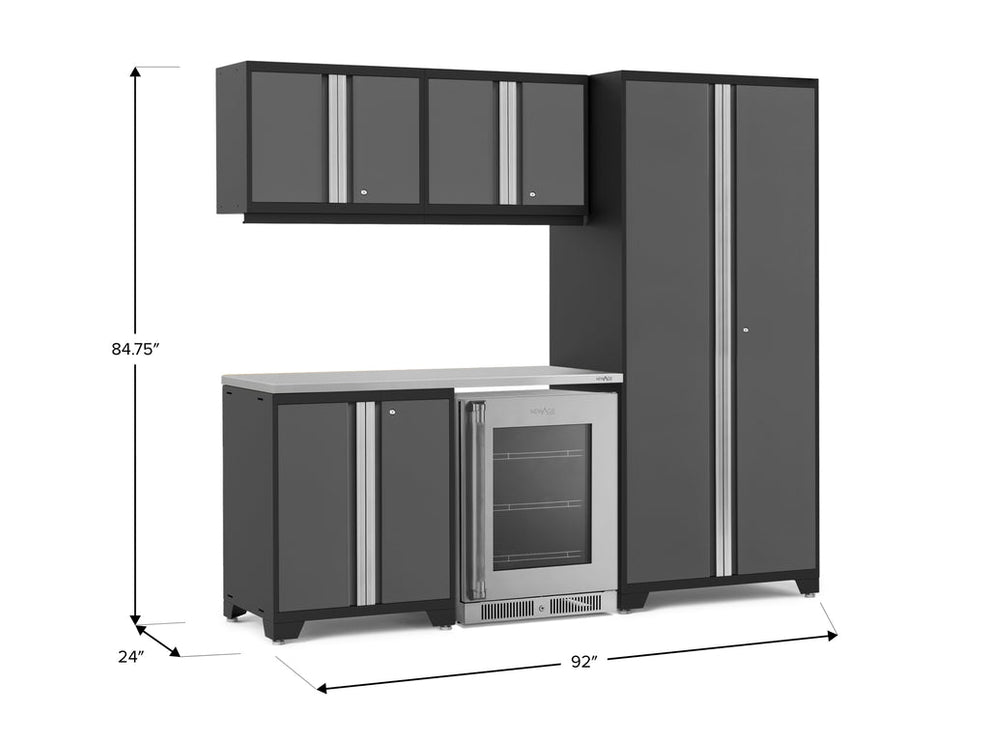 NewAge | Pro Series 6 Piece Cabinet Set with Base, Wall Cabinet, Locker and Glass Door Fridge