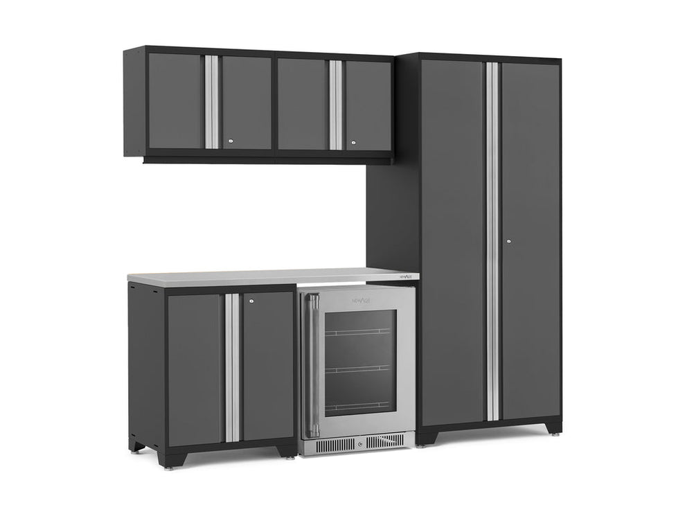 NewAge | Pro Series 6 Piece Cabinet Set with Base, Wall Cabinet, Locker and Glass Door Fridge