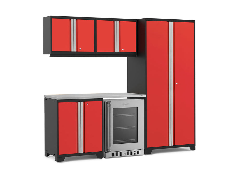 NewAge | Pro Series 6 Piece Cabinet Set with Base, Wall Cabinet, Locker and Glass Door Fridge