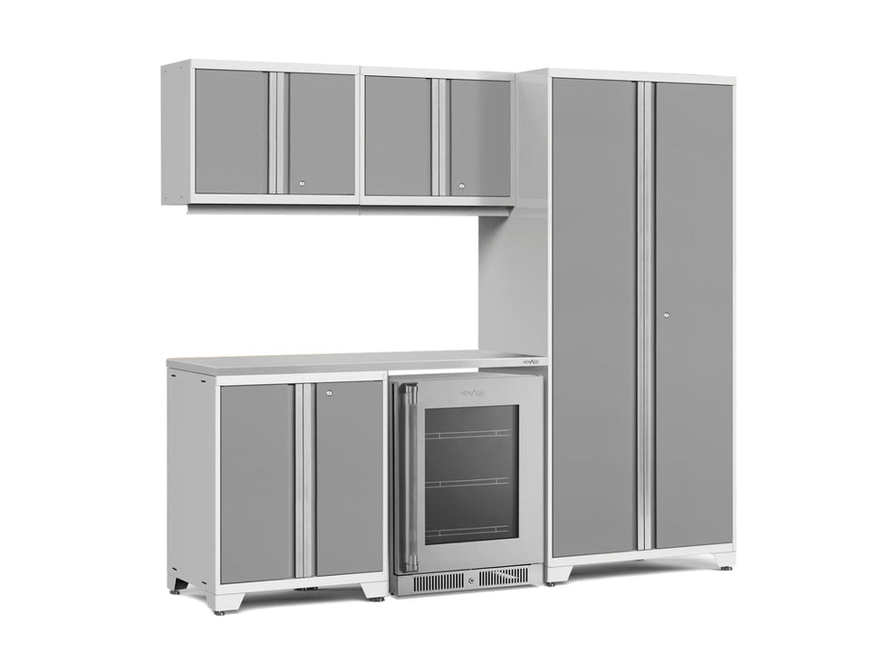 NewAge | Pro Series 6 Piece Cabinet Set with Base, Wall Cabinet, Locker and Glass Door Fridge