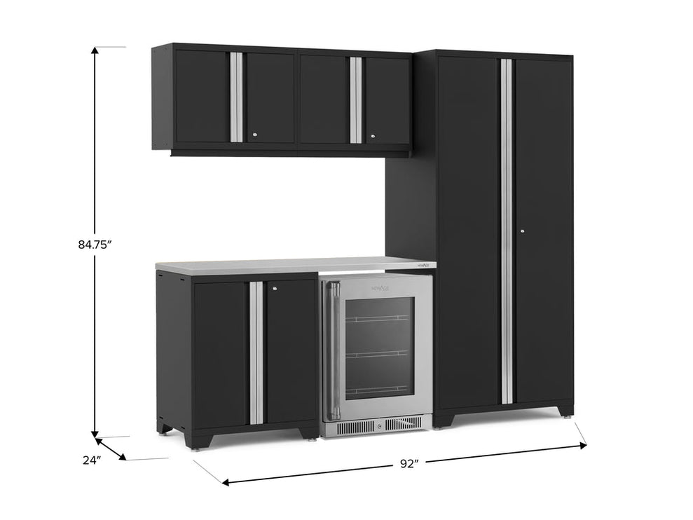 NewAge | Pro Series 6 Piece Cabinet Set with Base, Wall Cabinet, Locker and Glass Door Fridge