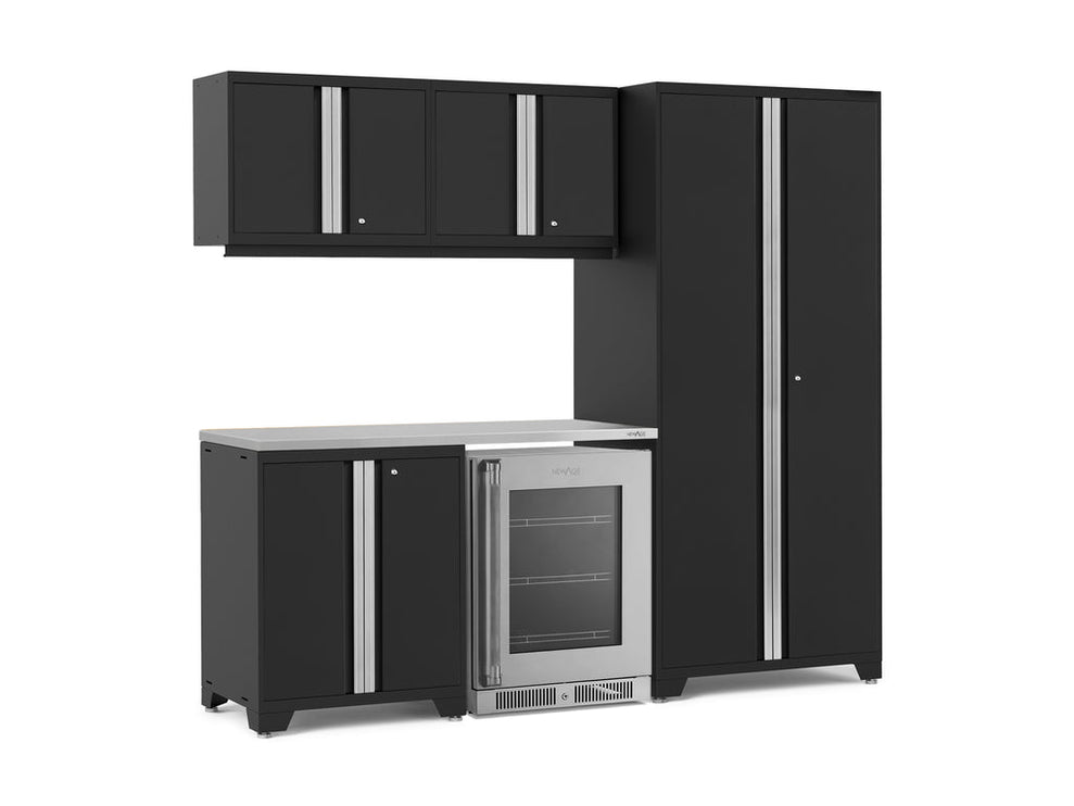 NewAge | Pro Series 6 Piece Cabinet Set with Base, Wall Cabinet, Locker and Glass Door Fridge