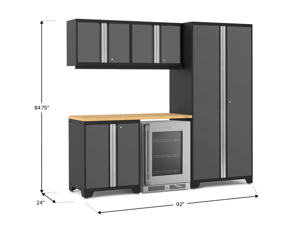 NewAge | Pro Series 6 Piece Cabinet Set with Base, Wall Cabinet, Locker and Glass Door Fridge