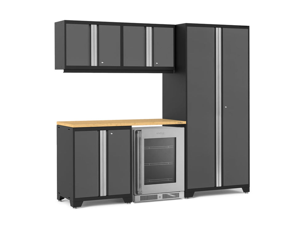 NewAge | Pro Series 6 Piece Cabinet Set with Base, Wall Cabinet, Locker and Glass Door Fridge