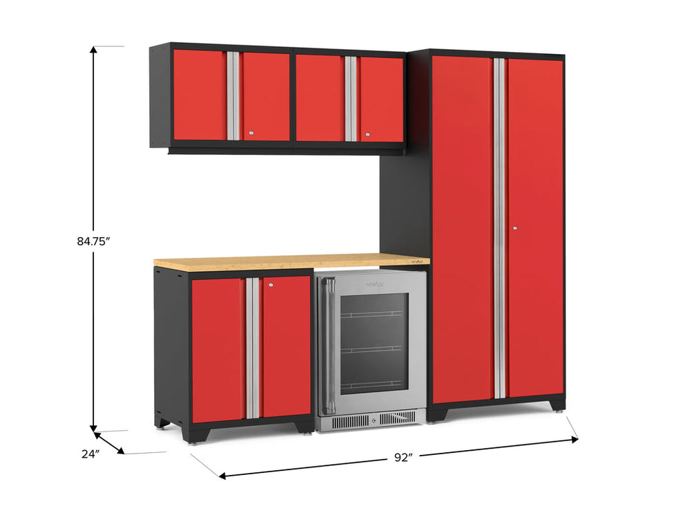NewAge | Pro Series 6 Piece Cabinet Set with Base, Wall Cabinet, Locker and Glass Door Fridge