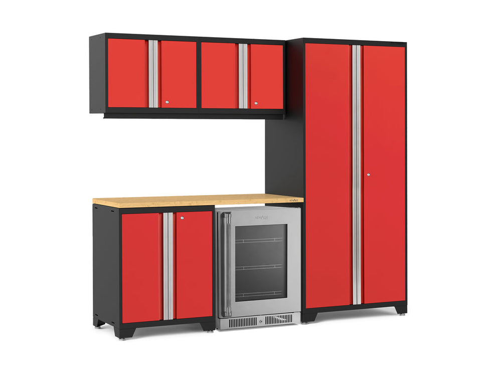 NewAge | Pro Series 6 Piece Cabinet Set with Base, Wall Cabinet, Locker and Glass Door Fridge