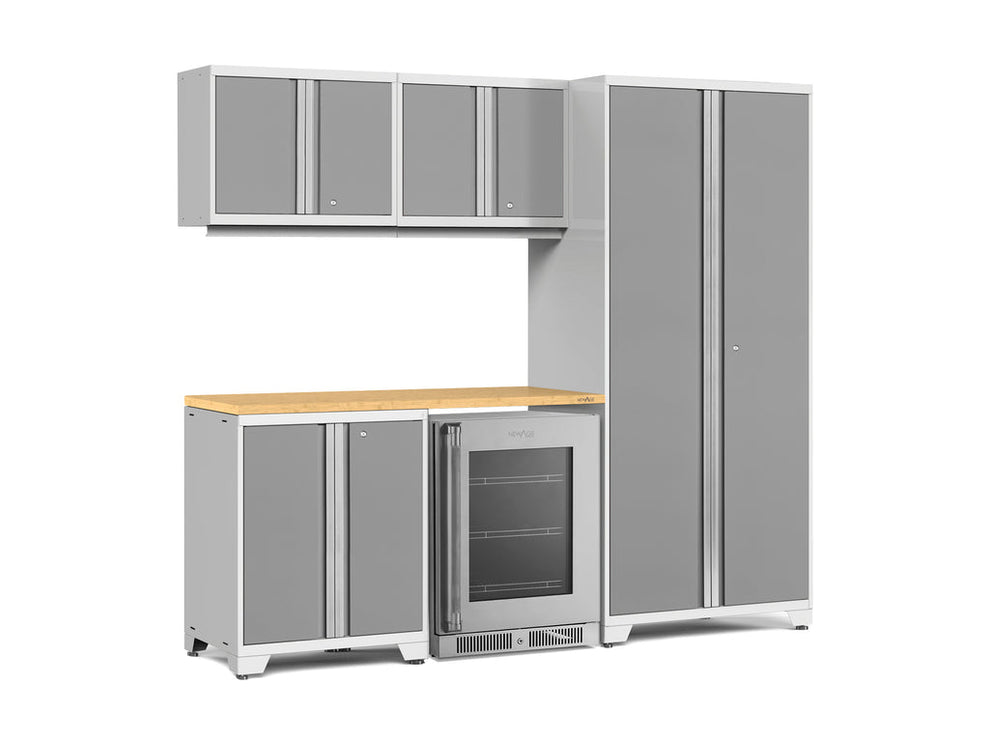NewAge | Pro Series 6 Piece Cabinet Set with Base, Wall Cabinet, Locker and Glass Door Fridge