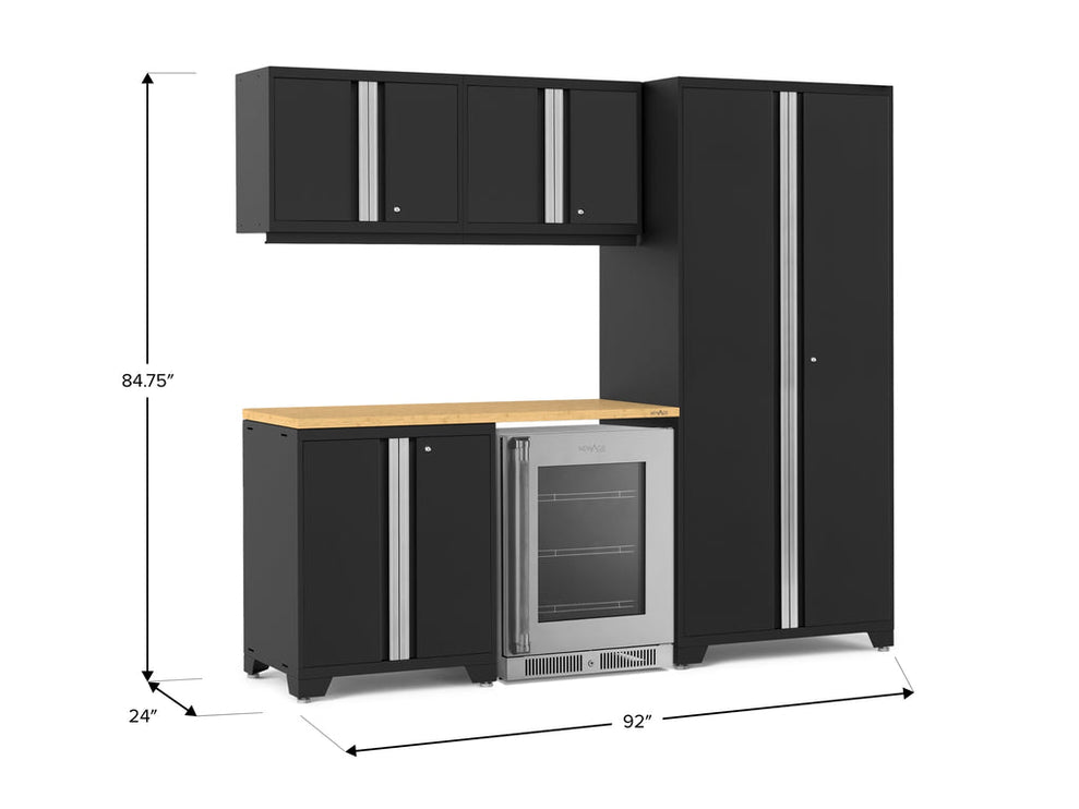 NewAge | Pro Series 6 Piece Cabinet Set with Base, Wall Cabinet, Locker and Glass Door Fridge