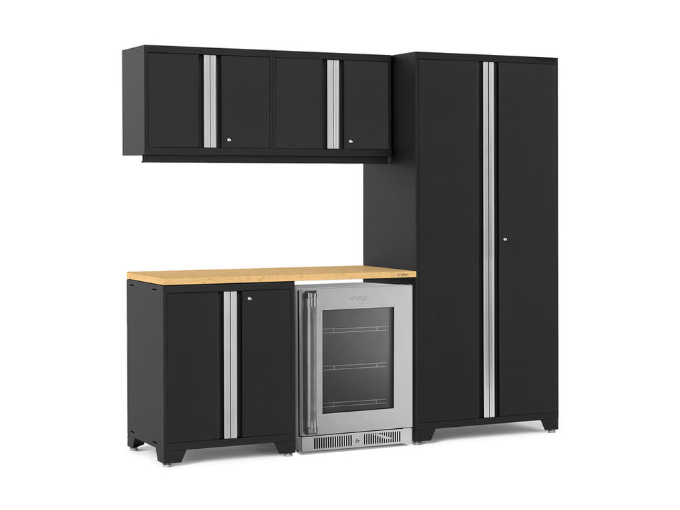 NewAge | Pro Series 6 Piece Cabinet Set with Base, Wall Cabinet, Locker and Glass Door Fridge