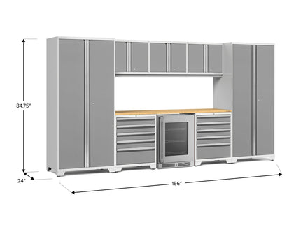 NewAge | Pro Series 9 Piece Cabinet Set with Wall, Tool Drawer Cabinet, Lockers, and Glass Door Fridge