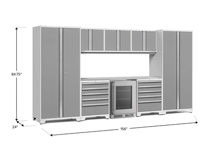 NewAge | Pro Series 9 Piece Cabinet Set with Wall, Tool Drawer Cabinet, Lockers, and Glass Door Fridge