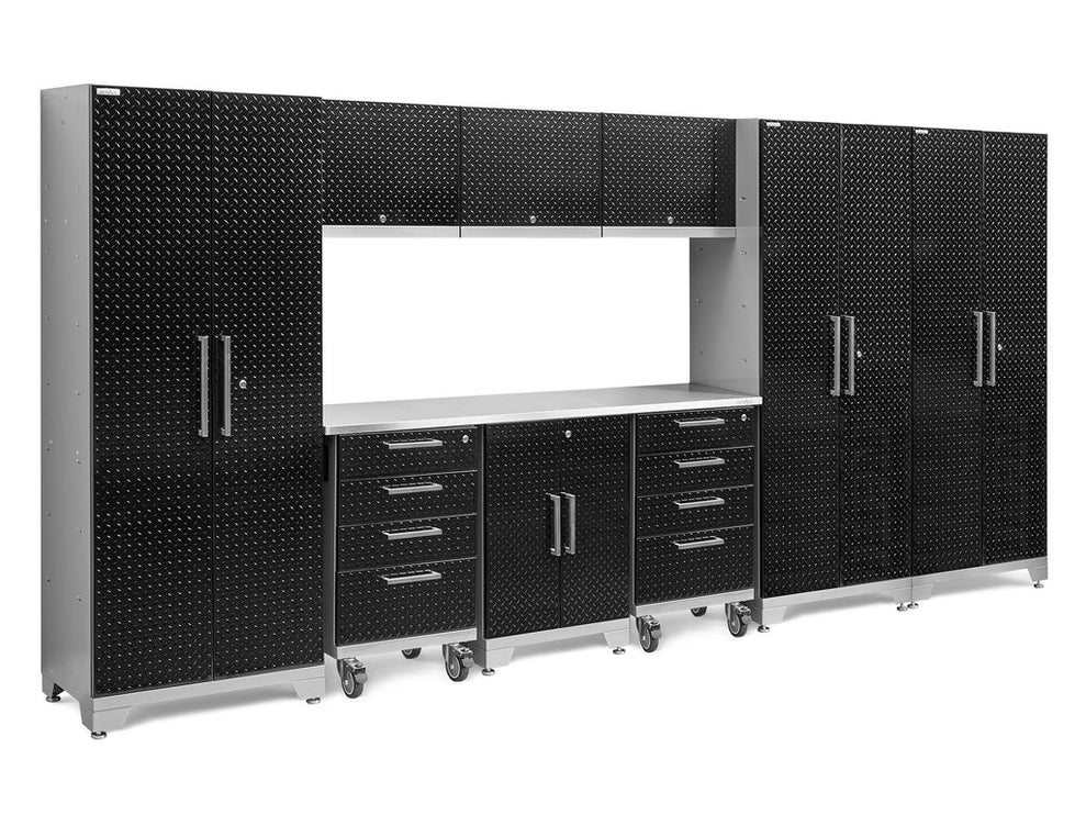 NewAge | Performance Diamond Plate Limited Edition 10 Piece Cabinet Set with Tool, Base, Wall Cabinets, 30 in. Lockers and Worktop