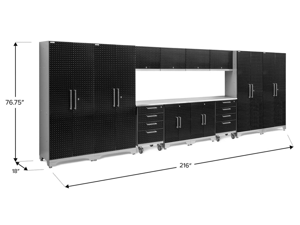 NewAge | Performance Diamond Plate Limited Edition 14 Piece Cabinet Set with Tool, Base, Wall Cabinets, 30 in. Lockers and Worktop