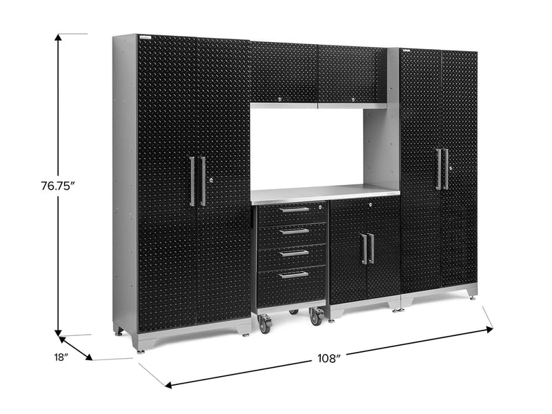 NewAge | Performance Diamond Plate Limited Edition 7 Piece Cabinet Set with Tool, Base, Wall Cabinets, 30 in. Lockers and Worktop