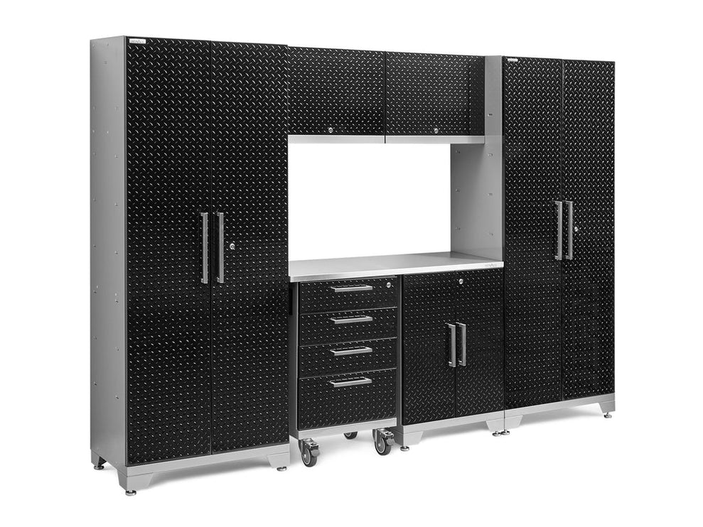 NewAge | Performance Diamond Plate Limited Edition 7 Piece Cabinet Set with Tool, Base, Wall Cabinets, 30 in. Lockers and Worktop