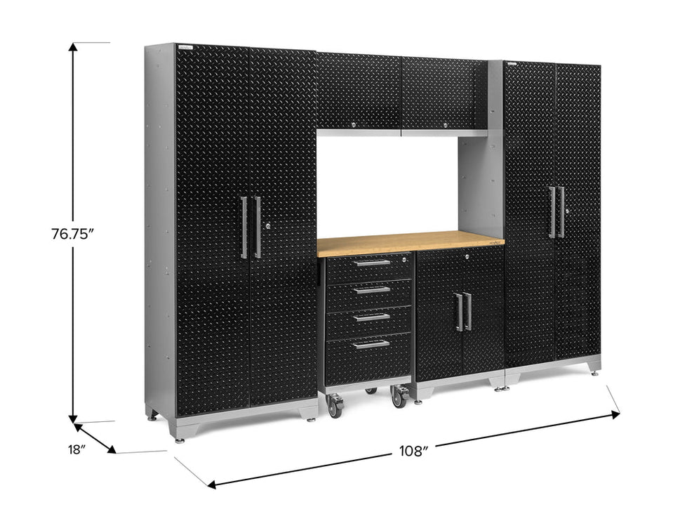 NewAge | Performance Diamond Plate Limited Edition 7 Piece Cabinet Set with Tool, Base, Wall Cabinets, 30 in. Lockers and Worktop