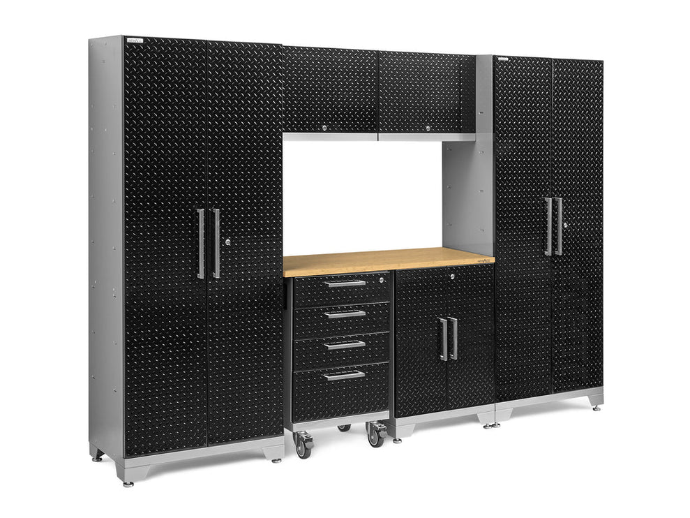 NewAge | Performance Diamond Plate Limited Edition 7 Piece Cabinet Set with Tool, Base, Wall Cabinets, 30 in. Lockers and Worktop