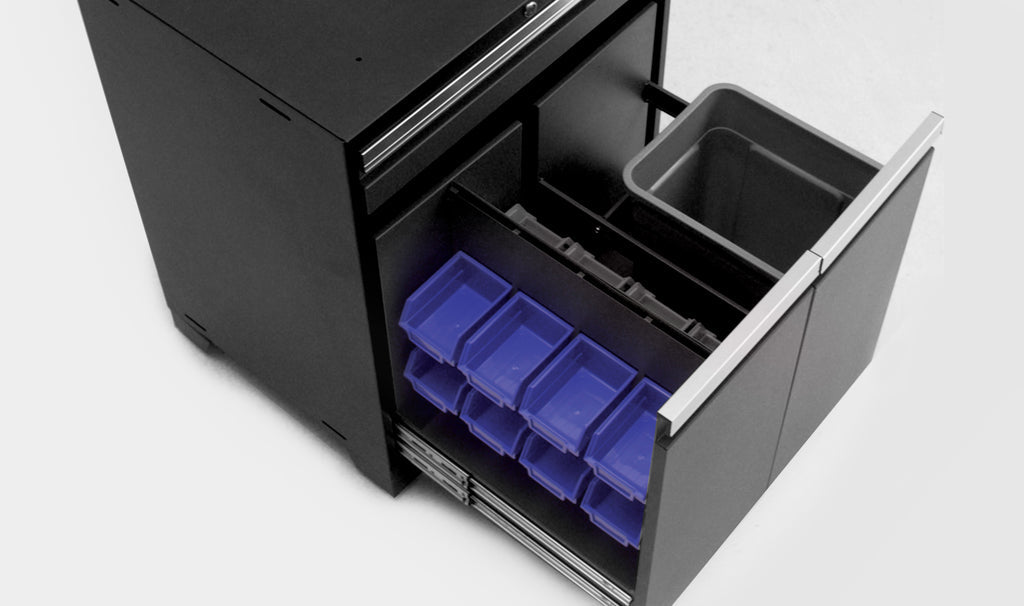 NewAge | Pro Series 7 Piece Cabinet Set with Base, Wall, Tool Drawer Cabinet, Lockers and 56 in. Worktop