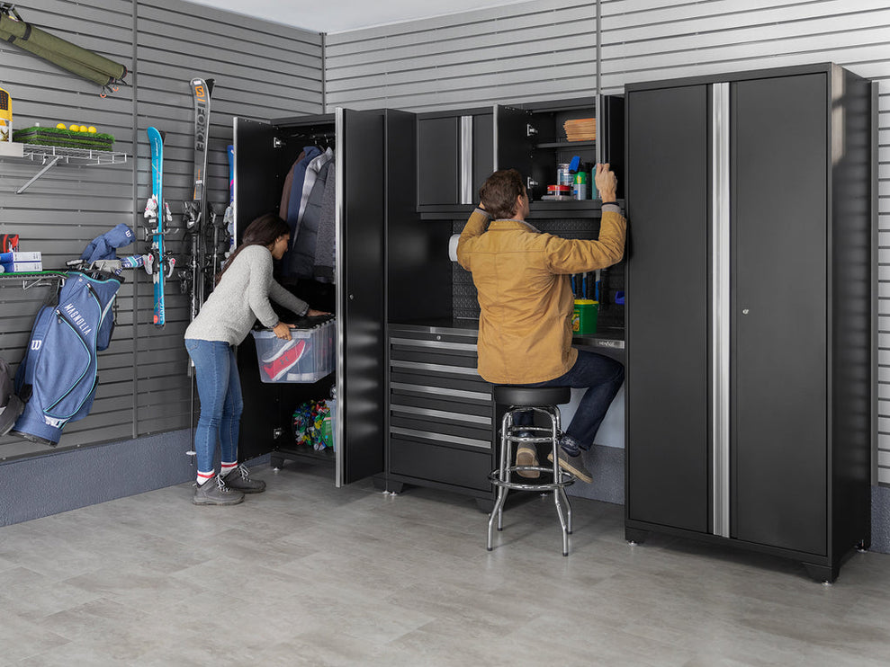 NewAge | Pro Series 6 Piece Cabinet Set with Base, Wall Cabinet, Locker and Glass Door Fridge