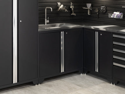 NewAge | Pro Series 9 Piece Cabinet Set with Wall, Tool Drawer Cabinet, Lockers, and Glass Door Fridge