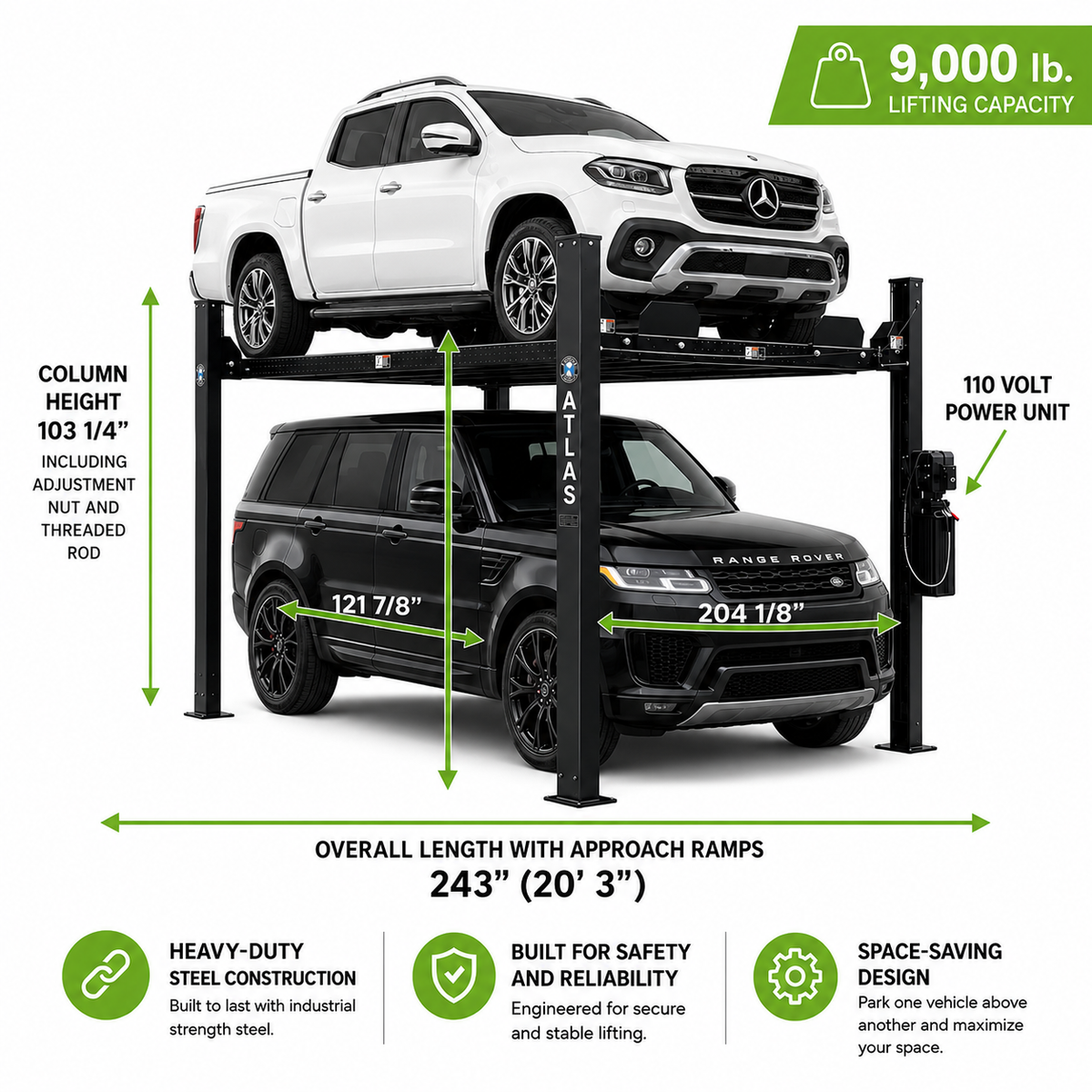 Atlas Apex 9 ALI Certified Hobbyist 9,000 Lb. Capacity 4 Post Parking Car Lift