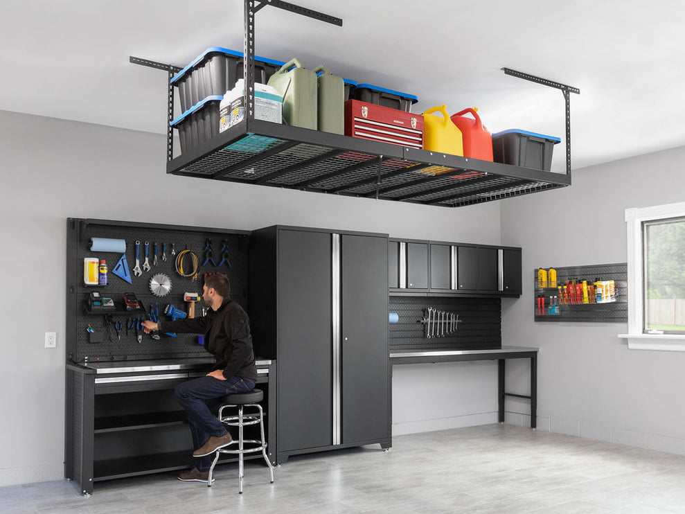 NewAge | VersaRac Pro 4 ft. x 8 ft. Height-Adjustable Overhead Rack in Black