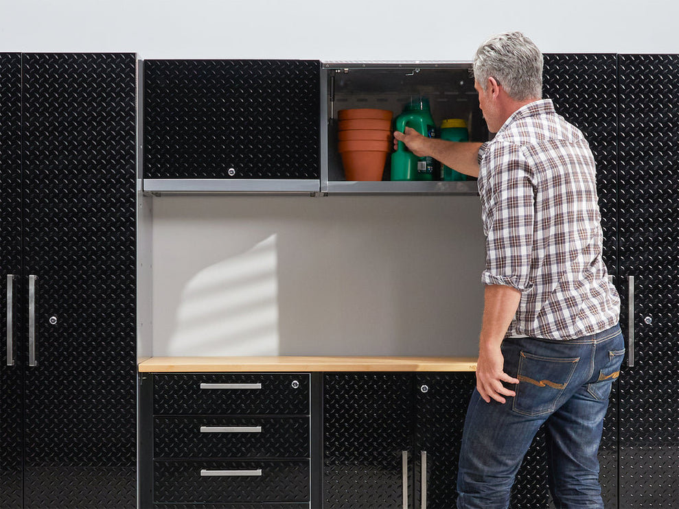 NewAge | Performance Diamond Plate Limited Edition 7 Piece Cabinet Set with Tool, Base, Wall Cabinets, 30 in. Lockers and Worktop