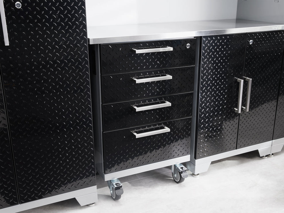 NewAge | Performance Diamond Plate Limited Edition 14 Piece Cabinet Set with Tool, Base, Wall Cabinets, 30 in. Lockers and Worktop