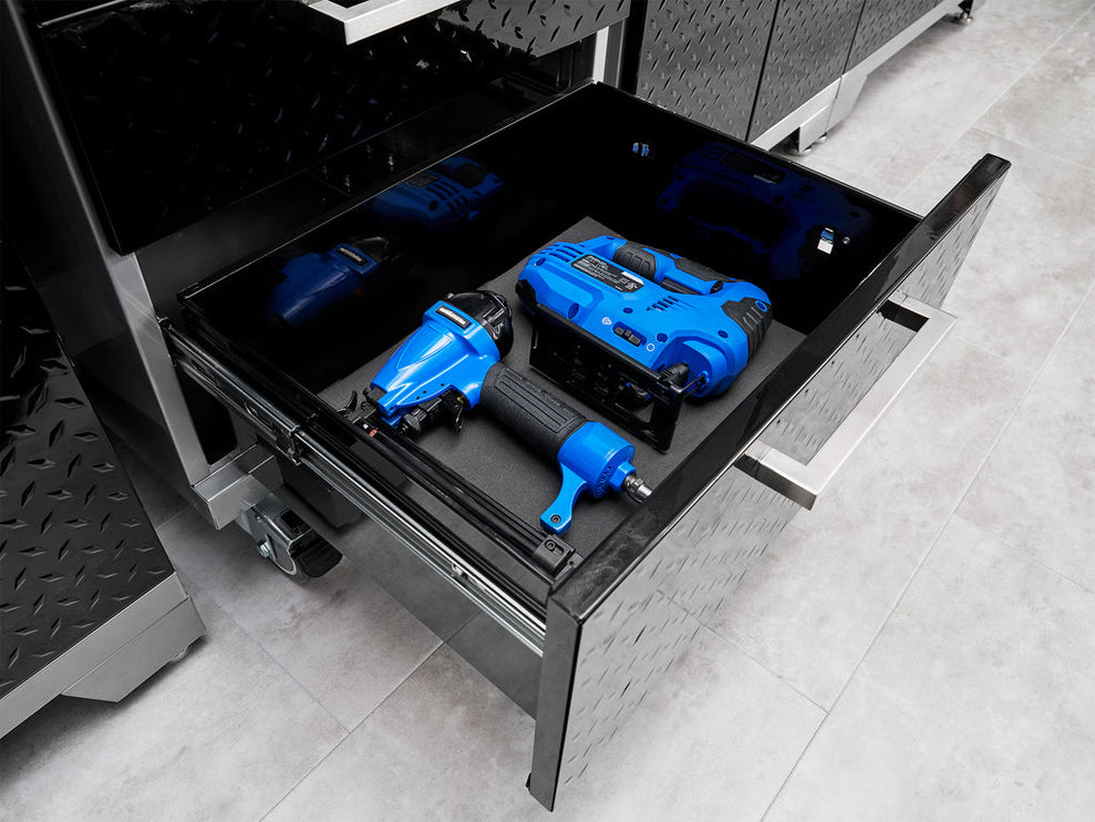 NewAge | Performance Diamond Plate Limited Edition 14 Piece Cabinet Set with Tool, Base, Wall Cabinets, 30 in. Lockers and Worktop