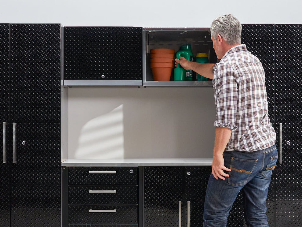 NewAge | Performance Diamond Plate Limited Edition 14 Piece Cabinet Set with Tool, Base, Wall Cabinets, 30 in. Lockers and Worktop