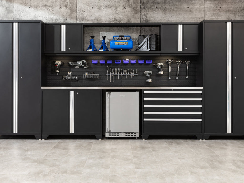 NewAge | Pro Series 6 Piece Cabinet Set with Base, Wall Cabinet, Locker and Stainless Steel Door Fridge