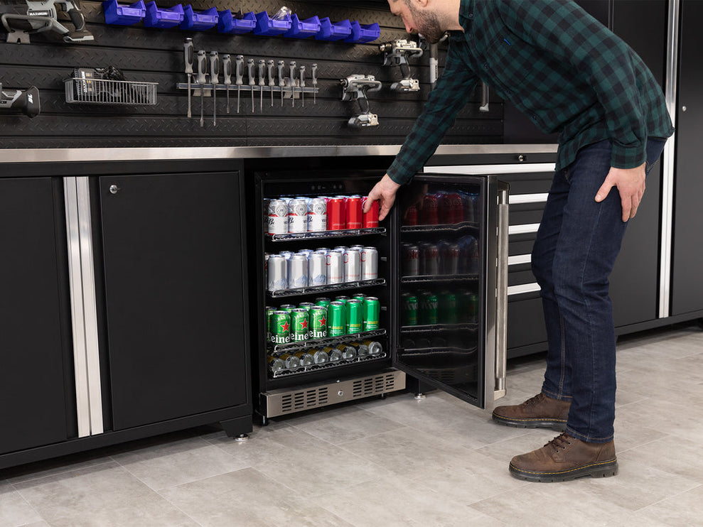 NewAge | Pro Series 6 Piece Cabinet Set with Base, Wall Cabinet, Locker and Stainless Steel Door Fridge