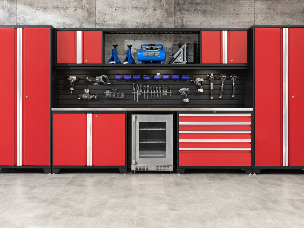 NewAge | Pro Series 6 Piece Cabinet Set with Base, Wall Cabinet, Locker and Glass Door Fridge