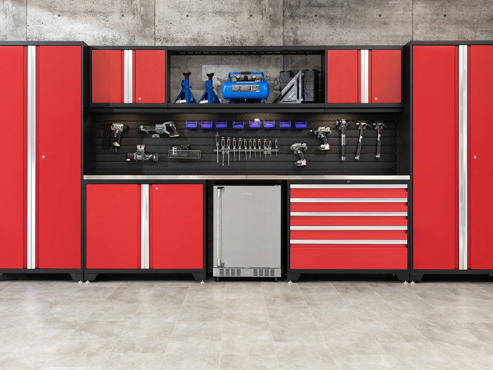 NewAge | Pro Series 6 Piece Cabinet Set with Base, Wall Cabinet, Locker and Stainless Steel Door Fridge