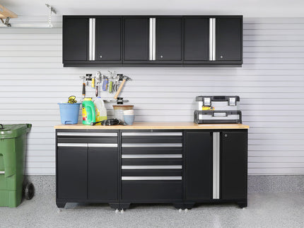 NewAge | Pro Series 9 Piece Cabinet Set with Wall, Base, Tool Drawer, Multi-Function Cabinet, Lockers, and 84 in. Worktop