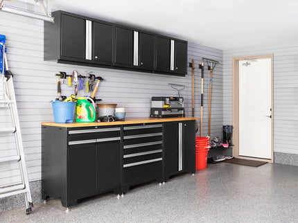 NewAge | Pro Series 9 Piece Cabinet Set with Wall, Base, Tool Drawer, Multi-Function Cabinet, Lockers, and 84 in. Worktop