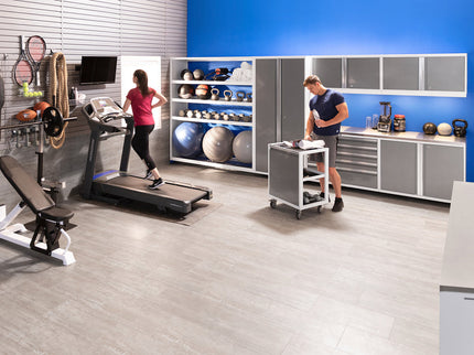 NewAge | Pro Series 9 Piece Cabinet Set with Wall, Tool Drawer Cabinet, Lockers, and Glass Door Fridge