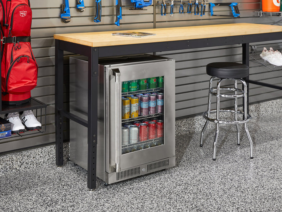 NewAge | Pro Series 9 Piece Cabinet Set with Wall, Tool Drawer Cabinet, Lockers, and Stainless Steel Door Fridge