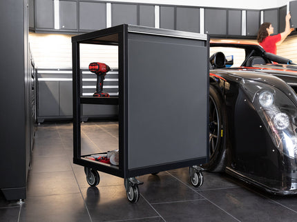 NewAge | Pro Series 9 Piece Cabinet Set with Wall, Base, Tool Drawer Cabinet, Lockers, Utility Cart and 84 in. Worktop