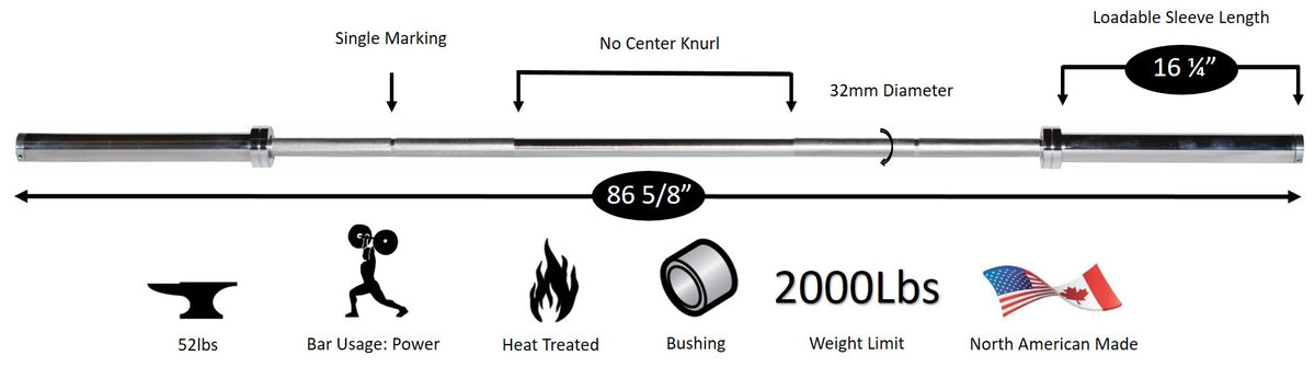 York 7' International Chrome 52Lb Olympic Bar - 32mm