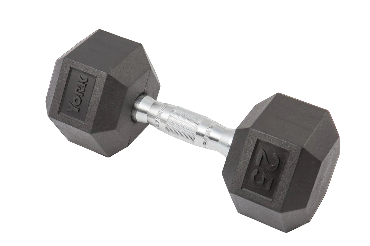 York Rubber Hex Dumbbell - Black - BRANDED