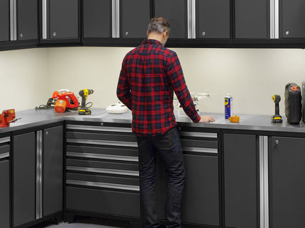 NewAge | Pro Series 9 Piece Cabinet Set with Wall, Base, Tool Drawer, Multi-Function Cabinet, Lockers, and 84 in. Worktop