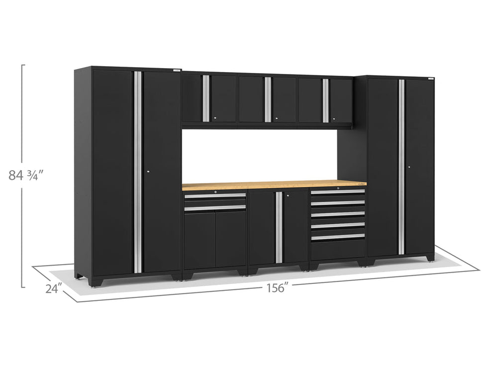 NewAge | Pro Series 9 Piece Cabinet Set with Wall, Base, Tool Drawer, Multi-Function Cabinet, Lockers, and 84 in. Worktop