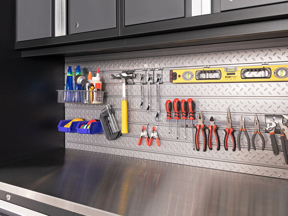 NewAge | Pro Series 7 Piece Cabinet Set with Base, Wall, Tool Drawer Cabinet, Lockers and 56 in. Worktop