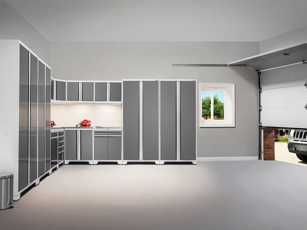NewAge | Pro Series 8 Piece Cabinet Set with Wall, Base, Multi-Function Cabinet, Lockers and 84 in. Worktop