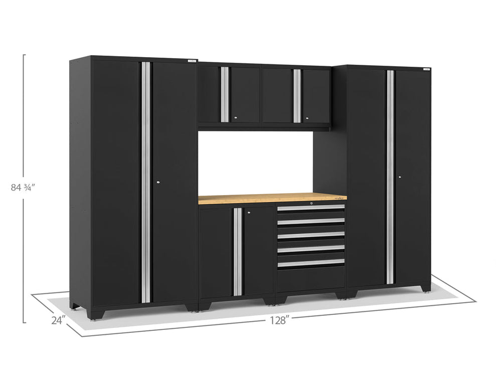 NewAge | Pro Series 7 Piece Cabinet Set with Base, Wall, Tool Drawer Cabinet, Lockers and 56 in. Worktop