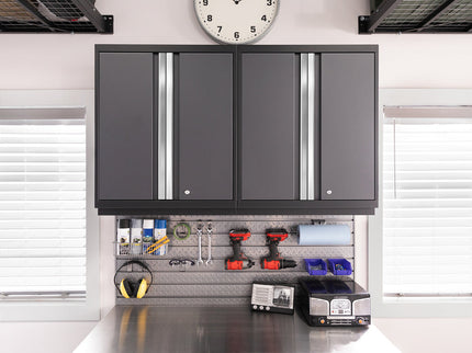 NewAge | Pro Series 7 Piece Cabinet Set with Base, Wall, Tool Drawer Cabinet, Lockers and 56 in. Worktop