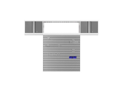 NewAge | Bold Series 3 Piece Cabinet Set with Slatwall, Wall Cabinets and 48 in. Display Shelf